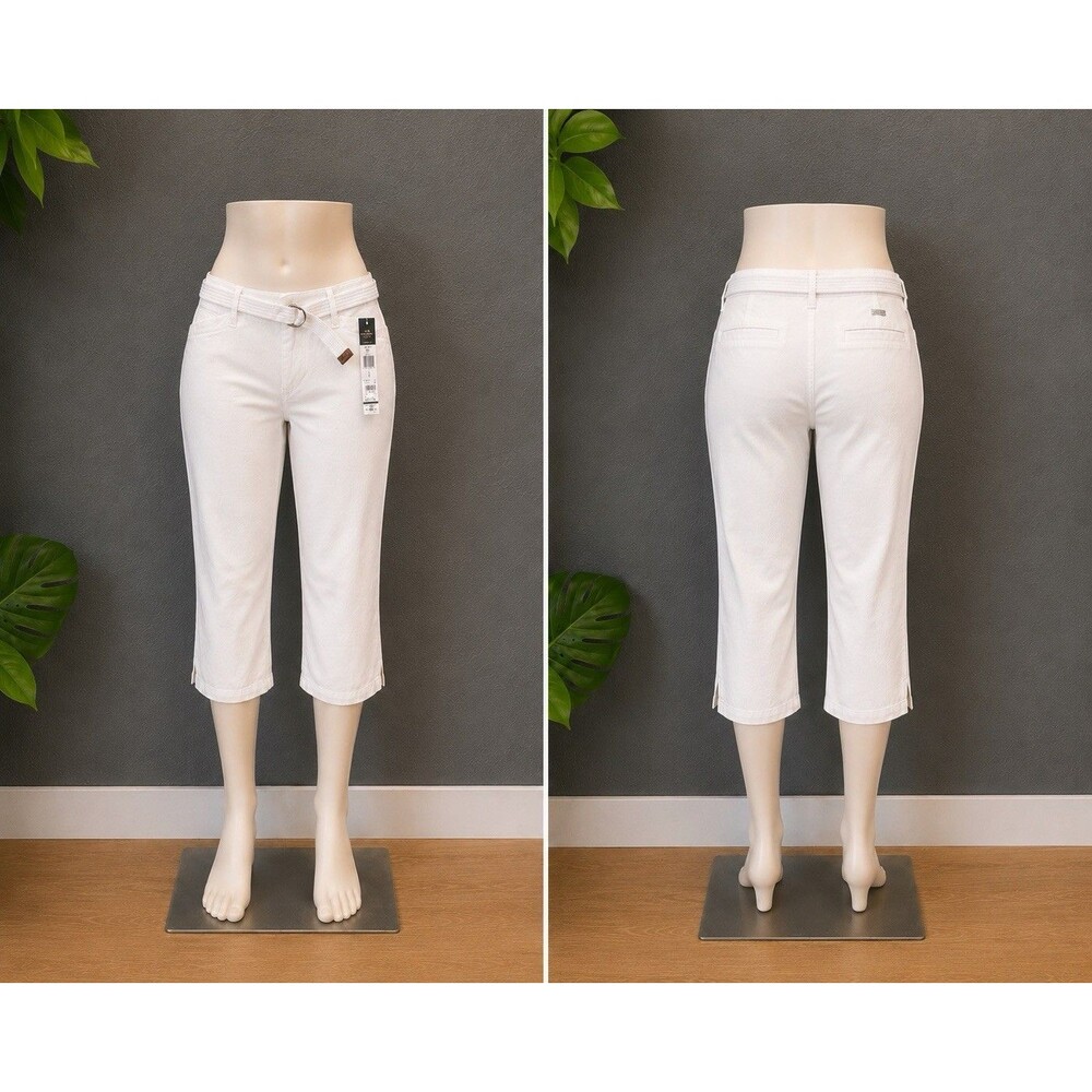 Lauren Jeans Co Ralph Lauren White Capri Mid Rise Pants Belted Cotton NWT Size 6